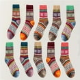 thumbnail image 2 of 5-Pack Women's Thick Wool Socks for Autumn and Winter, Comfortable Warm Double-Layer Ethnic Style Socks, Thick Warm Socks for Snowy Cold Winter, 2 of 5