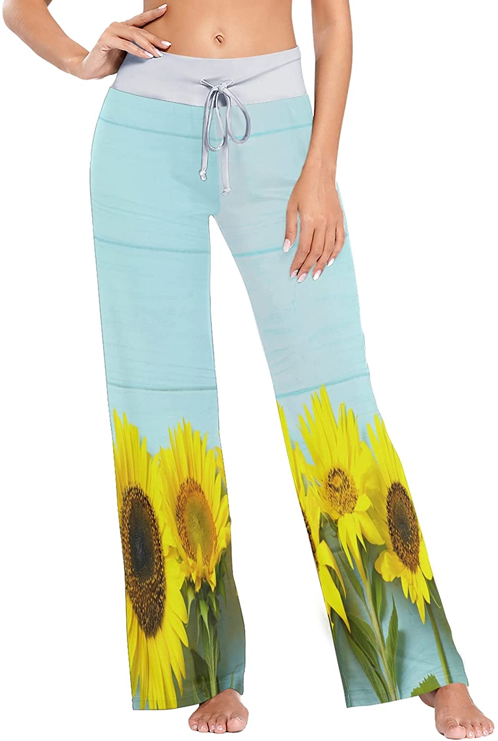 Yellow Sunflower Blue Wooden Floral 