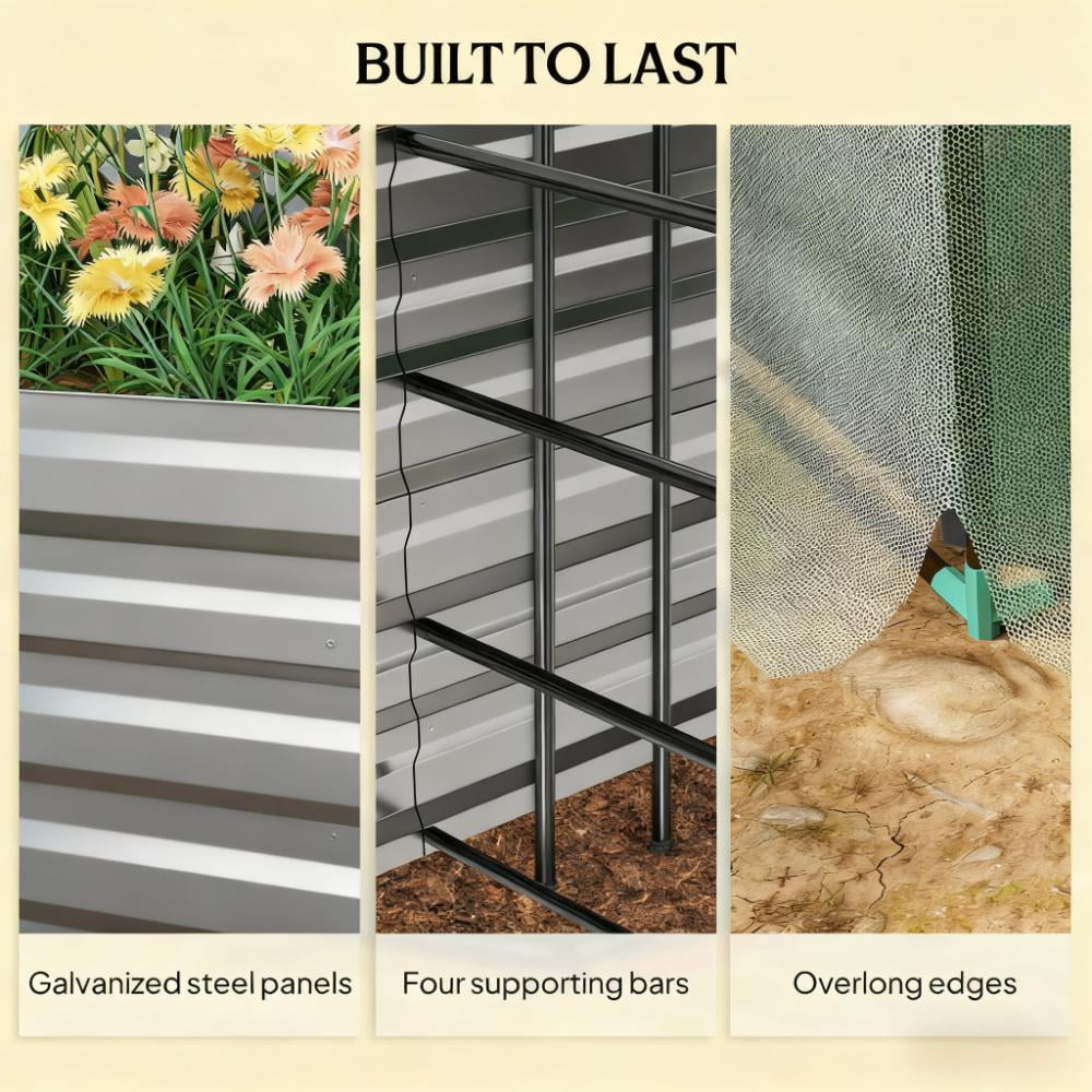 Raised Garden Bed, Galvanized Steel Planter Box with Crop Cage and Shade Cloth