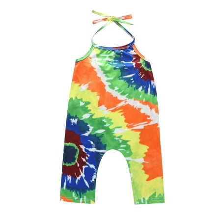

ZMHEGW Toddler Kids Baby Girls Sleeveless Rainbow Tie Dyed Romper Jumpsuit Clothes for 1Y-6Y