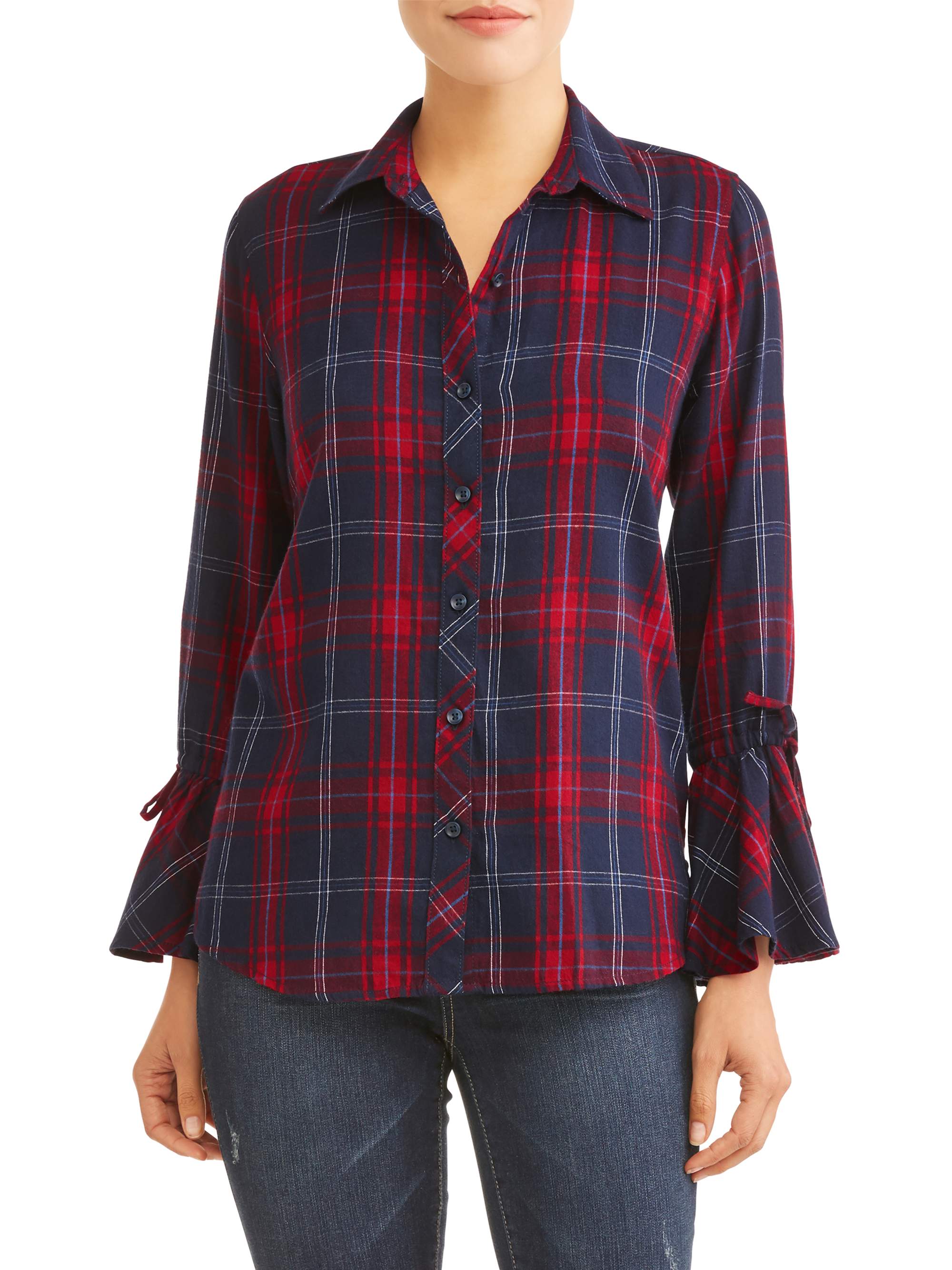 Women's Woven Ruffle Sleeve Shirt - Walmart.com