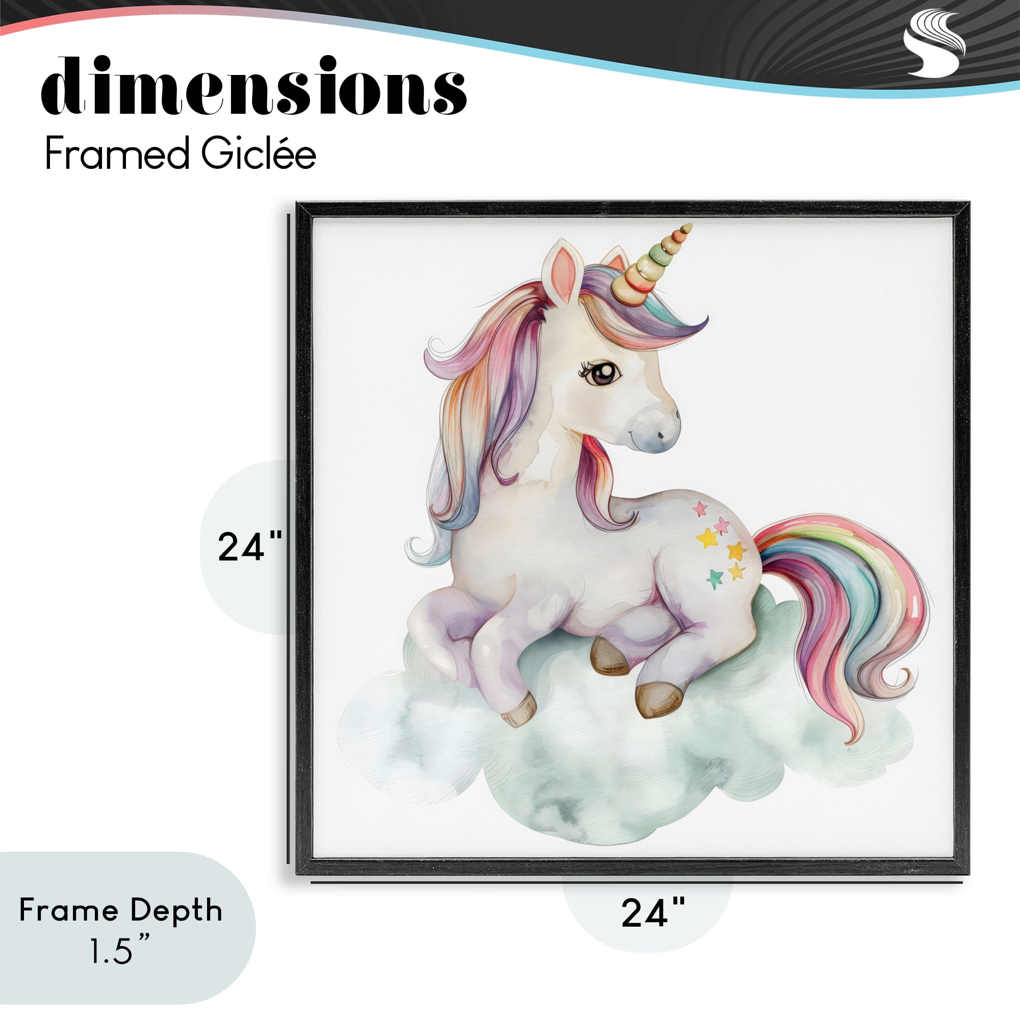 Stupell Industries Rainbow Unicorn on Cloud Black Framed Giclee Art, design by Creative Studio