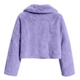 thumbnail image 4 of Women's Cropped Faux Fur Cardigan, Short Plush Jacket, Open Front Shawl Collar Coat, Luxurious Evening Wrap, Soft Elegant Bolero, Night Out Cover Up Purple XL, 4 of 7