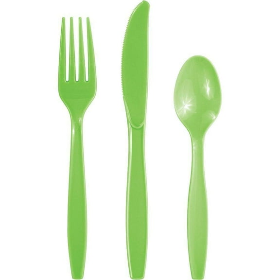 Assorted Lime Green Plastic Cutlery Set- 24 Pieces (Pack of 5)