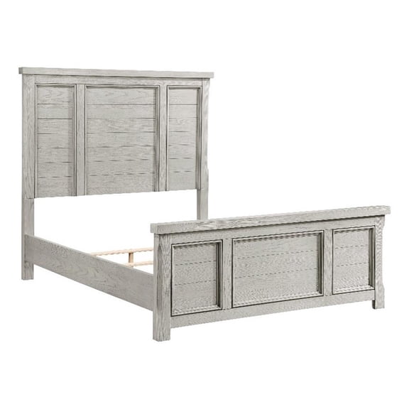 Myna Queen Size Bed with Tall Headboard- Farmhouse White Oak Veneer Wood