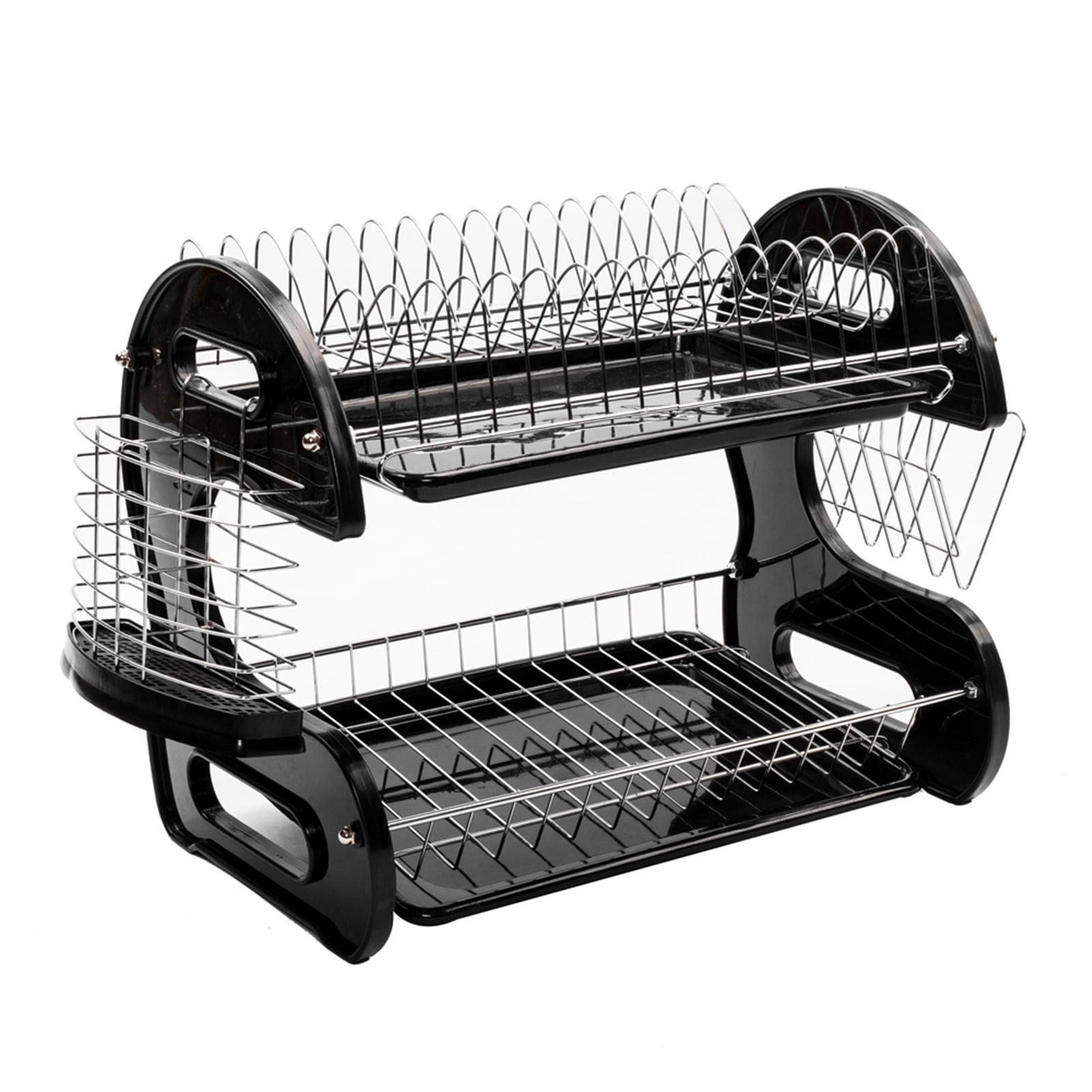 Kepooman Multifunctional Dish Drying Rack, 2-Tier Compact Kitchen Dish Rack Drainboard Set, Large Rust-Proof Dish Drainer for Kitchen Counter Tableware Organizer, Black Kepooman Multifunctional Dish Drying Rack, 2-Tier Compact Kitchen Dish Rack Drainboard Set, Large Rust-Proof Dish Drainer for Kitchen Counter Tableware Organizer, Black