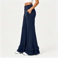 thumbnail image 5 of Flare Pants for Women Wide Leg Elastic Waist Loose Casual Pants Layered Ruffled Hem Pants with Pockets, M, 5 of 5