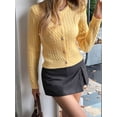 thumbnail image 4 of Women'S Cropped Cable Knit Cardigan Short Fall Long Sleeve Light-Weight Button Up Sweater Yellow L, 4 of 7