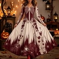 thumbnail image 2 of Xijirk Women's Halloween V Neck Long Sleeve Maxi Dress Skeleton Rose Spider Print for Halloween Cosplay Gathering,5XL, 2 of 4