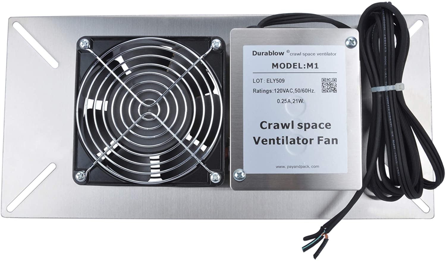 Durablow Stainless Steel Crawl Space Foundation Fan Ventilator + Built