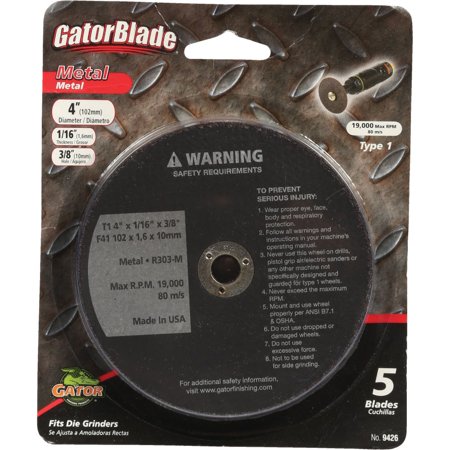 

Gator Blade Type 1 4 In. x 1/16 In. x 3/8 In. Metal Cut-Off Wheel (5-Pack)