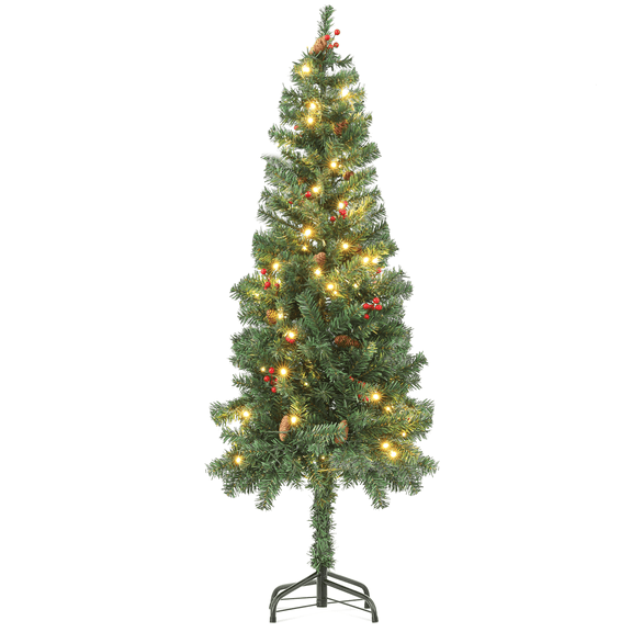 MoNiBloom 4.5 Ft Artificial Pencil Christmas Tree with 150 LED Warm White Light, 345 PVC Branches Slim Xmas Tree for Home, Office, Christmas Party, Green