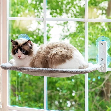 MewooFun Cat Window Perch Durable Cat Hammock Seat for Indoor Reversible Mat Foldable Cat Bed Around Sunbath Saving Space Washable Holds Up to 40 lbs,Gray