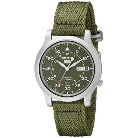 Icon Analogue Watch - Seiko 5 Men's Automatic Watch with Green Dial Analogue Display and Green Fabr...
