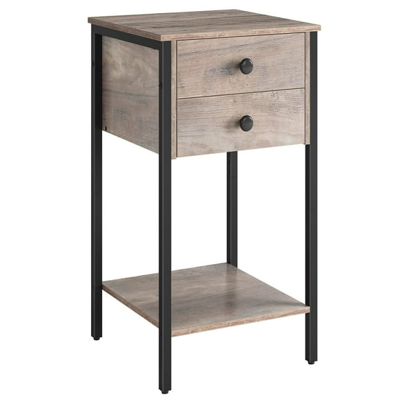 HOOBRO Tall Nightstand Bedside Table with 2 Drawers and Storage Shelf Industrial Telephone End Table for Study Bedroom Space Saving Easy Assembly Greige and Black BG72BZ01