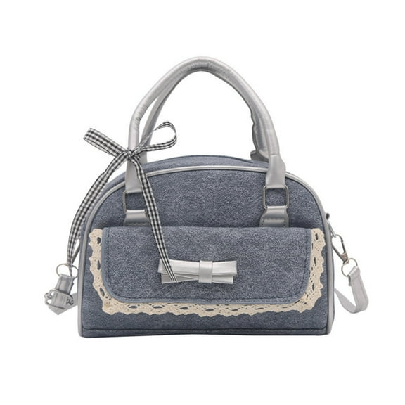 Btomtd Denim Crossbody Bag with Lace Trims, Casual Women's Handbag and Purse in Black and Blue, Stylish Tote Bag and Shoulder Bag, Blue