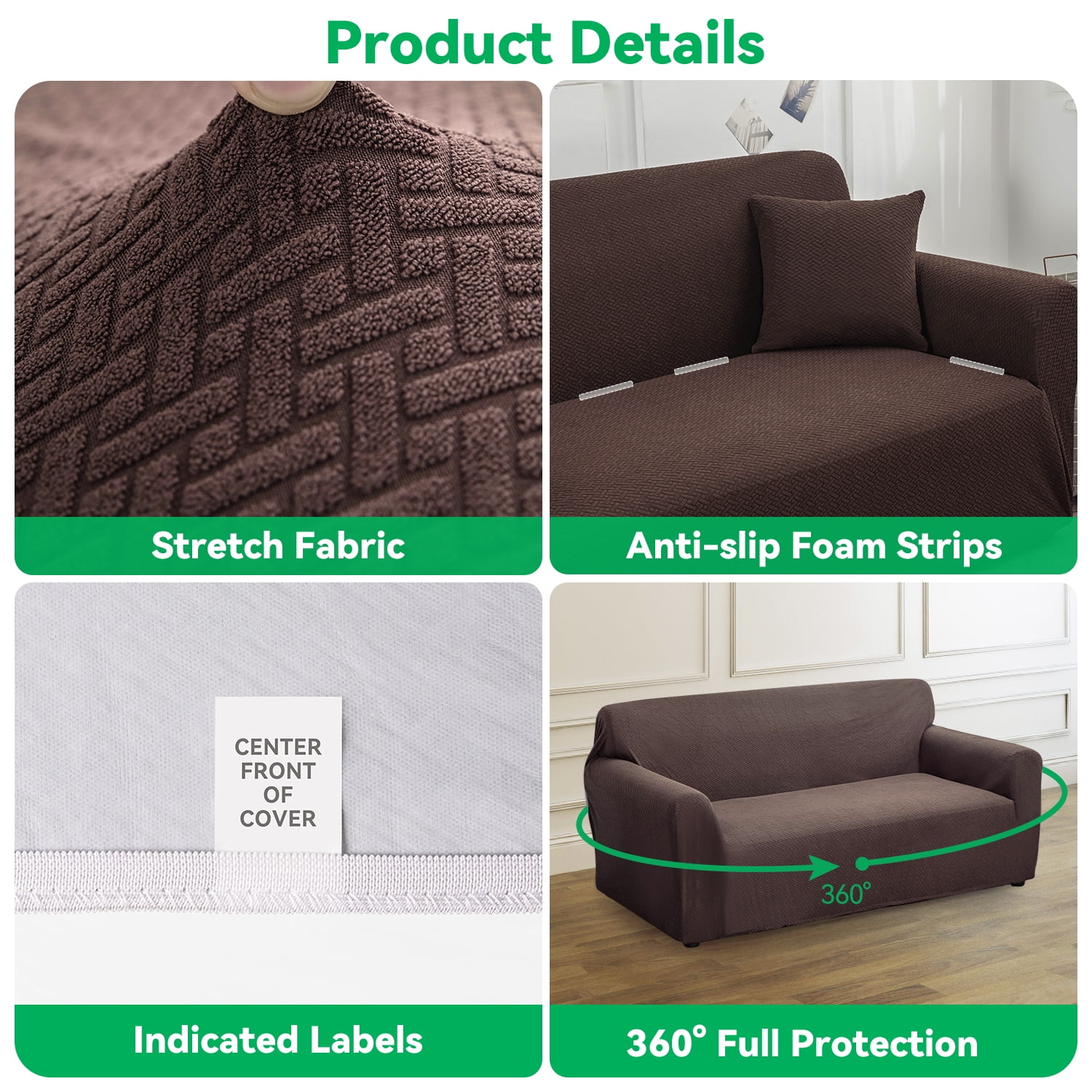 100% Waterproof Sofa Cover, Washable Sectional Couch Cover, Stretch Jacquard Sofa Slipcover, Furniture Protector for Kids, Pets, Dog and Cat (Brown, XL Sofa, 4 Cushion)