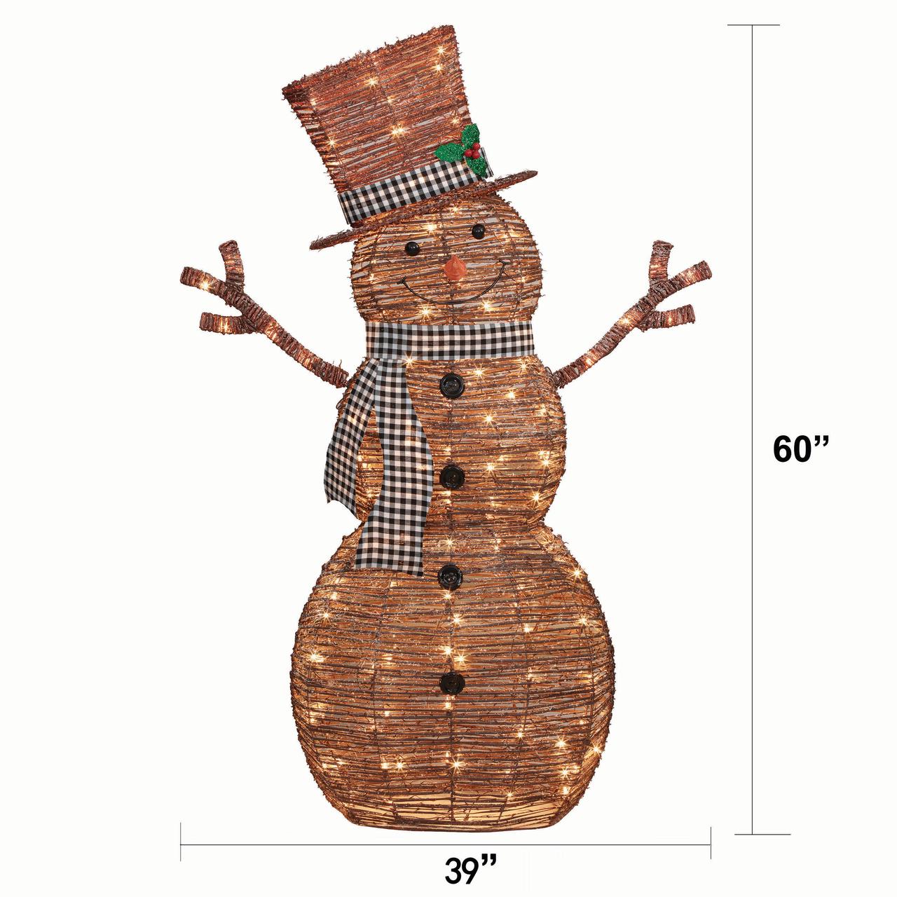 Holiday Time 60 inch Light-Up Rattan-Look Snowman, 150 Incandescent Lights - image 4 of 5