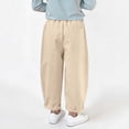 thumbnail image 6 of Mwjwdo Big Kids Boys & Girls Basic Solid Pants, Elastic Waist Long Trousers with Pockets, All Match Casual Daily Pants Beige 12 Years, 6 of 6