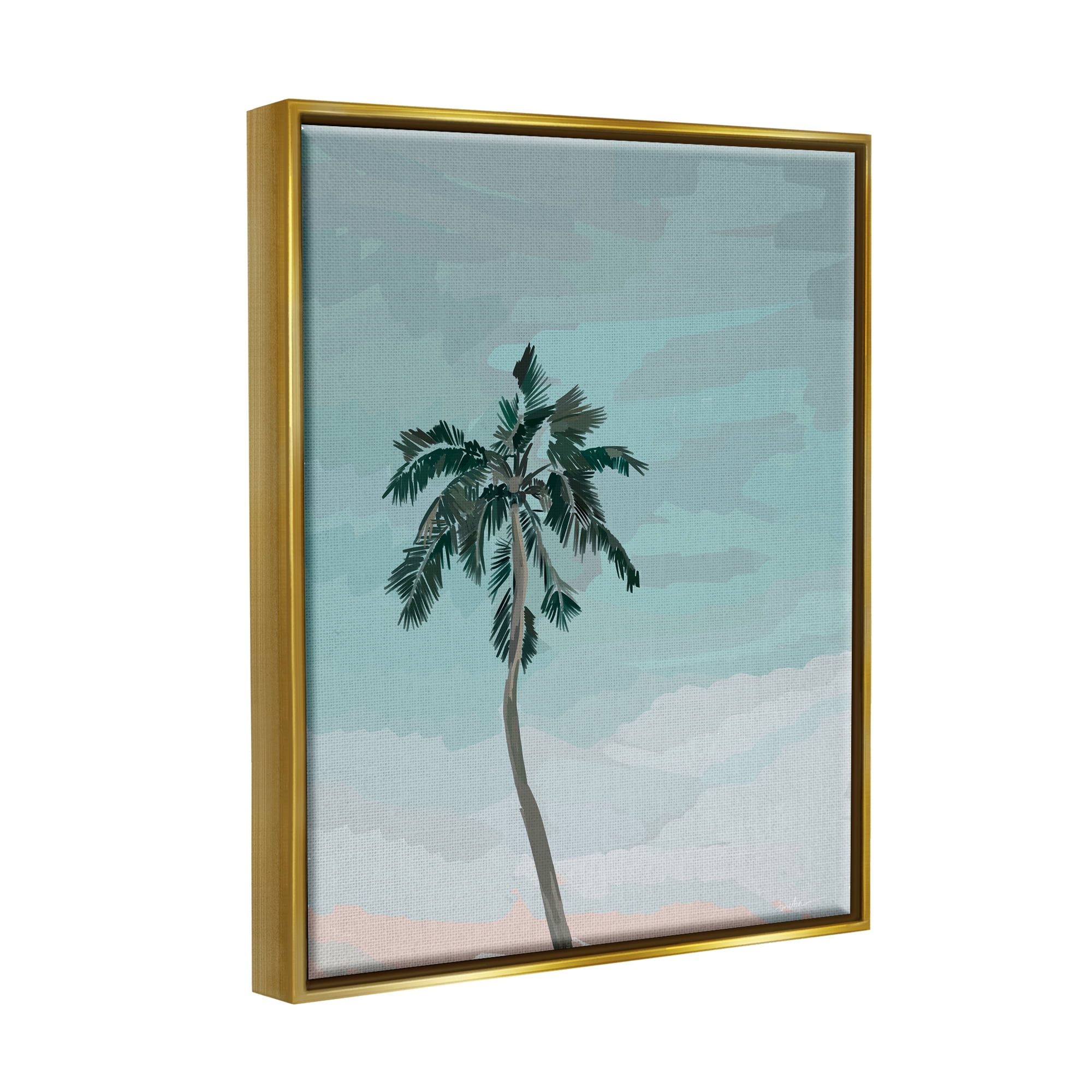 Stupell Industries Tropical Palm Tree Sky Botanical & Floral Painting Gold Floater Framed Art Print Wall Art, 25 x 31