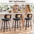thumbnail image 3 of LEGAHOME Swivel Bar Stools Set of 3, 26” Upholstered Counter Height Bar Stools with Rattan Back and Wood Legs, Mid-Century Modern Barstools for Kitchen Island, 300 lbs, Walnut + Black, 3 of 10