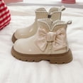 thumbnail image 3 of Girls Winter Ankle boots Cute Bow Pearl Fringe Stitching Leather Short Zipper Chelsea Booties Casual Princess Dress Shoes Beige 9 Toddler, 3 of 7