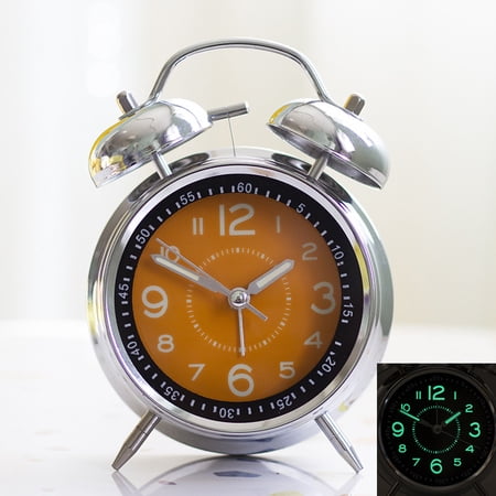 SIMDOO 4 Analog Luminous Alarm Clock Twin Bell Silent Non-Ticking Quartz Battery Operated Loud with Backlight for Bedside Table Vintage Retro Style, Decorative Desk Clock
