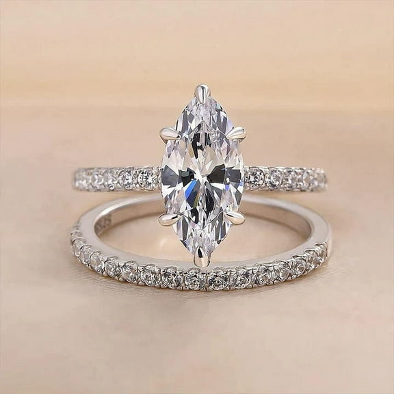 Veda Jewel 14K White Gold Plated 2 Ct Marquise Cut Diamond Wedding Ring - Stunning Bridal Set - Ideal for Engagement Rings - A Beautiful Choice for Women - Celebrate Your Love Story in Style