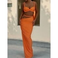 thumbnail image 2 of Women'S 2 Piece Sets Summer Beach Sexy- Ruched Backless - Top and Cut Out Skirt Night Out Dress Orange Color M, 2 of 5