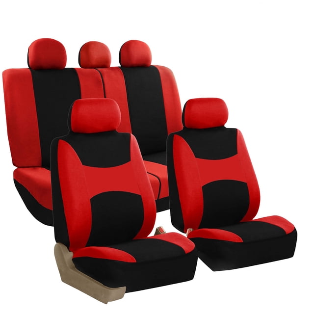 9 Pack Red And Black Auto Accessories Set, Split Bench Full Set Seat Covers