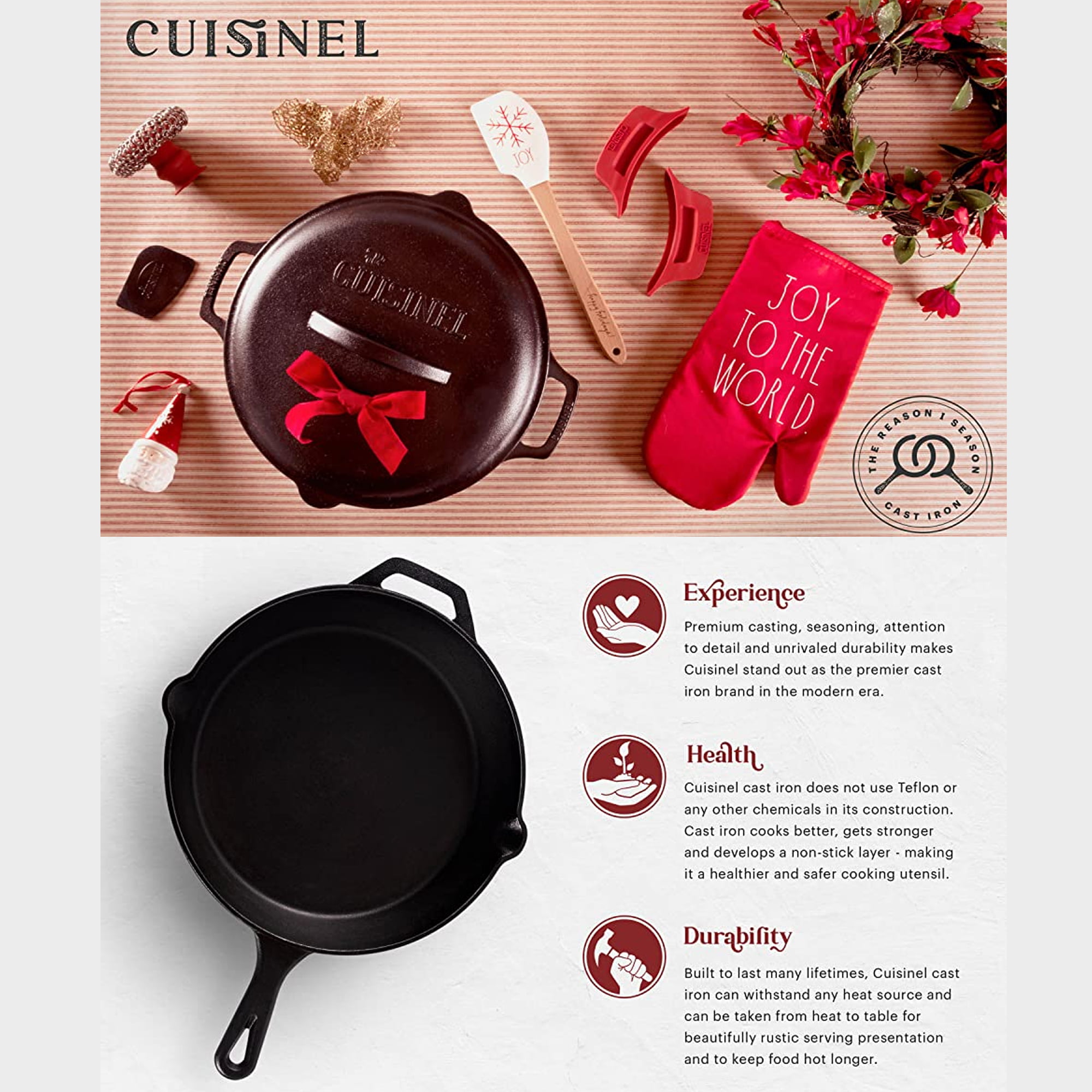 Uno Casa Cast Iron Skillet Set - 2-Piece Set 10 in and 12 in - Pre-Seasoned Cast Iron Frying Pan - Oven Safe
