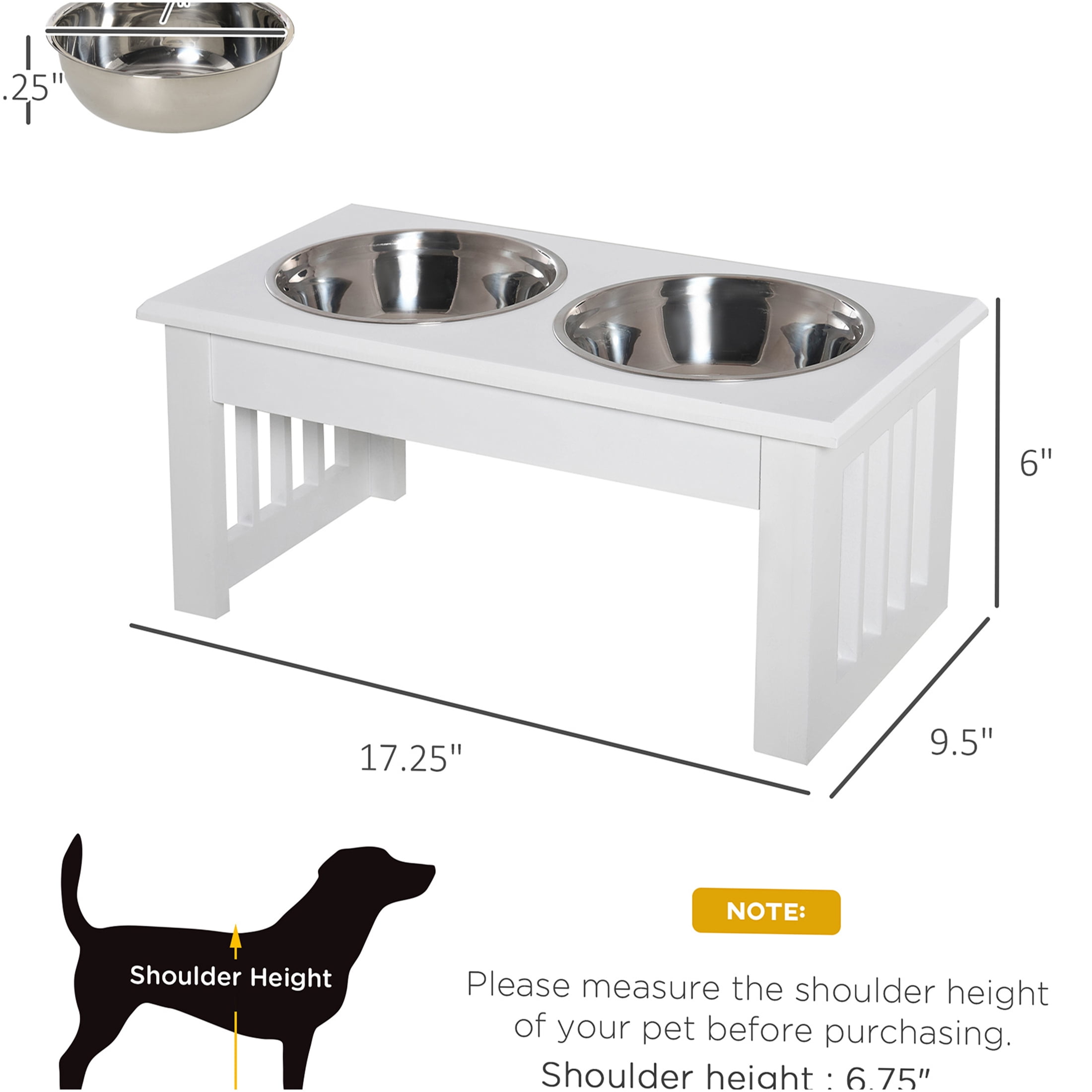 JERFIT Elevated Dog Bowl Stand with Stainless Steel Bowls, 6 Inch Height Pet Feeding Station for Messy Eaters, Anti-Slip Wooden Dog Food & Water Raised Holder in White