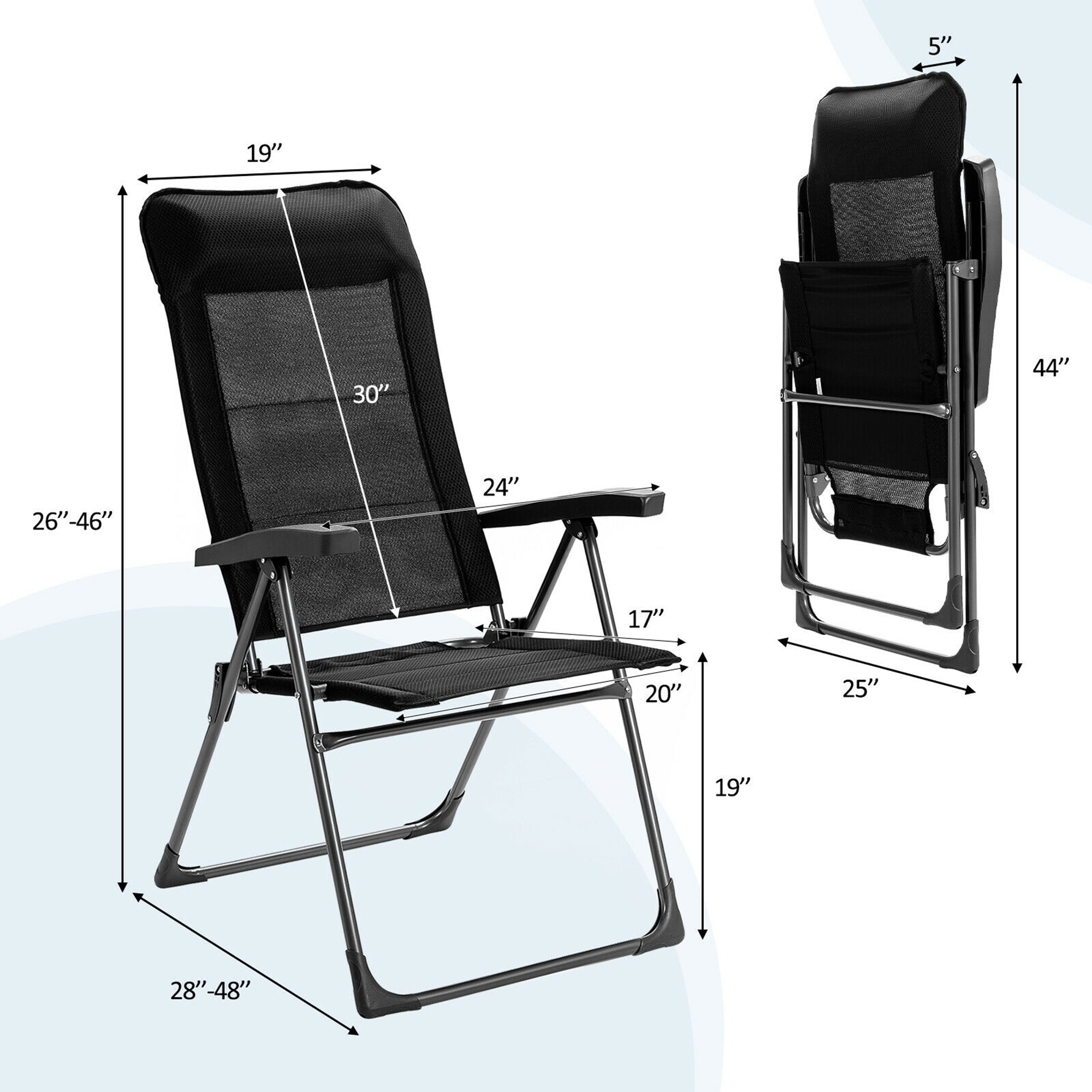 Gymax 2PCS Patio Folding Dining Chairs Portable Camping Headrest Adjust Black - image 2 of 10