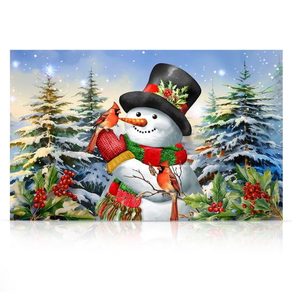 Briarwood Lane Winter Canvas Art 24x16 Winter Friends Snowman For Winter Large Canvas Art Large Lighted Canvas Wall Art LED Lights Winter Themed Decor