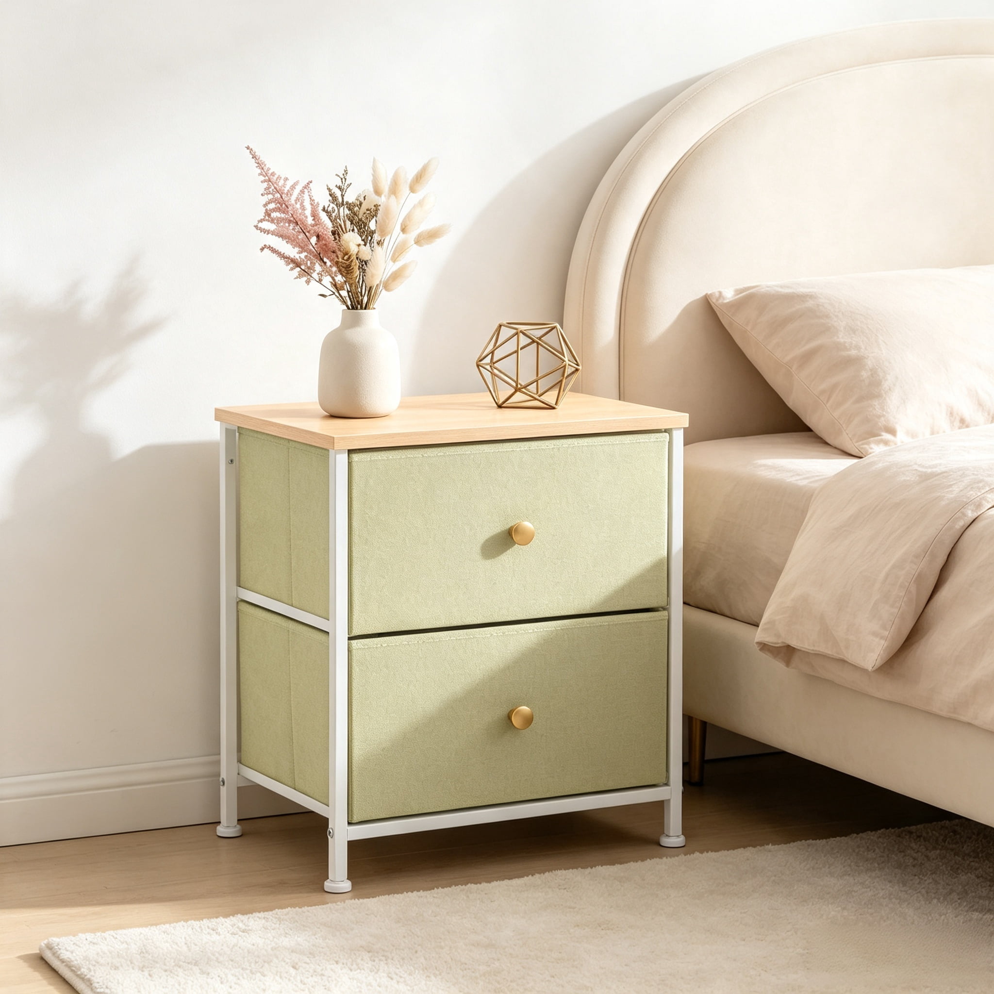Double Drawer Bedside Table for Bedroom Living Room Storage
