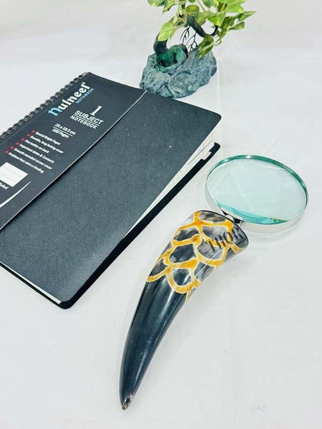 Handheld Magnifying Lens with Horn Handle for Reading, Inspection, Coin & Stamp, Astrologer, Low Sight Elderly Collectible Décor Gift