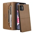 thumbnail image 3 of For iPhone 11 Flip Wallet Phone Case,[RFID Blocking]PU Leather Magnetic Folio Cover,With Card Slots,Flip Folding Kickstand,Shockproof TPU Anti-fall Rugged Phone Case Cover,Brown, 3 of 9