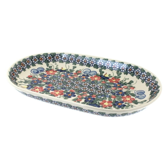 Blue Rose Pottery 10.5" x 6.25" Medium Butterfly Pattern Handcrafted Stoneware Polish Pottery