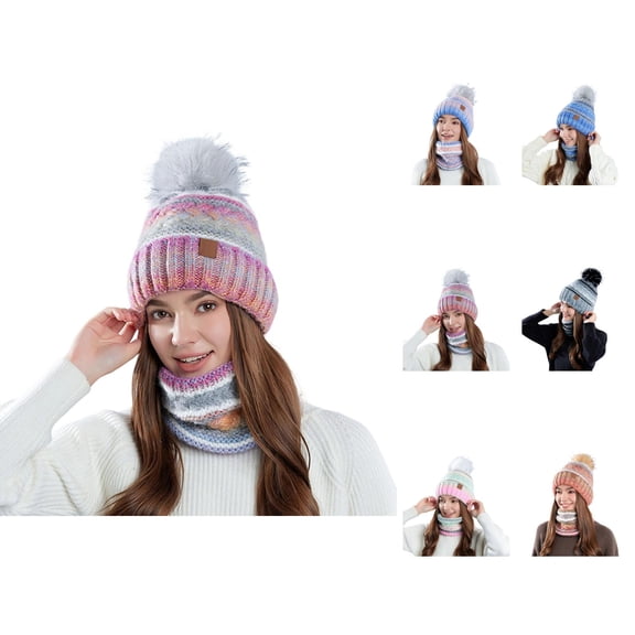 Women Winter Plush Knit Hat Scarf Set - Soft Fleece Lined Beanie And Neck Warmer, Fashion Warm Stocking Stuffers, Cold Weather Gifts For Teen Girls