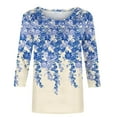 thumbnail image 4 of Sakmal 3/4 Sleeve Ladies Tops Blue Flower Floral Crew Neck T-Shirts Shirts for Women, 4 of 4