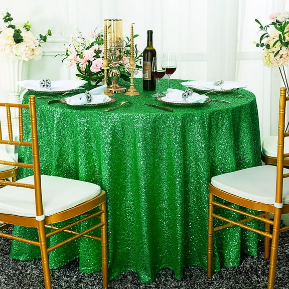 Wedding Linens Inc. 132" Round Sequin Taffeta Tablecloth - Emerald Green