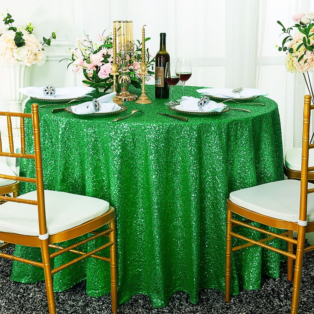 Wedding Linens Inc. 132" Round Sequin Taffeta Tablecloth Emerald