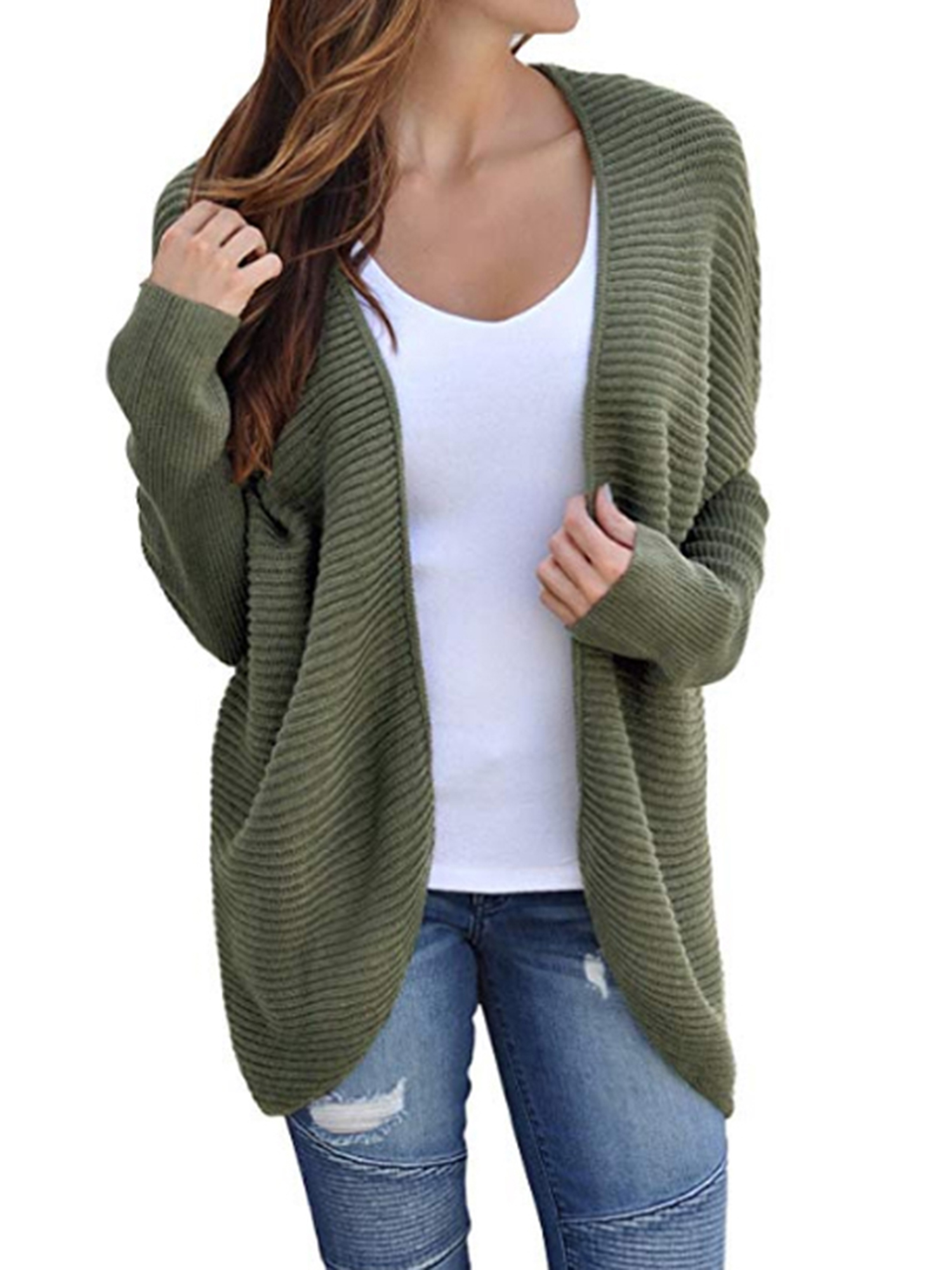 Women Winter Batwing Sleeve Sweater Knitted Loose Overcoat Wrap Cardigan Blouse