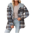 thumbnail image 3 of Winter Plaid Jackets for Womens Fashion Plus Size Lattice Splice Pocket Buttons Long Sleeve Casual Hooded Coat Outwears, 3 of 7