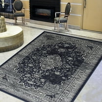 Handcraft Rugs-Midnight Blue/Gray Persian Isfahan Floral Pattern Distressed  Modern Vintage Area Rug