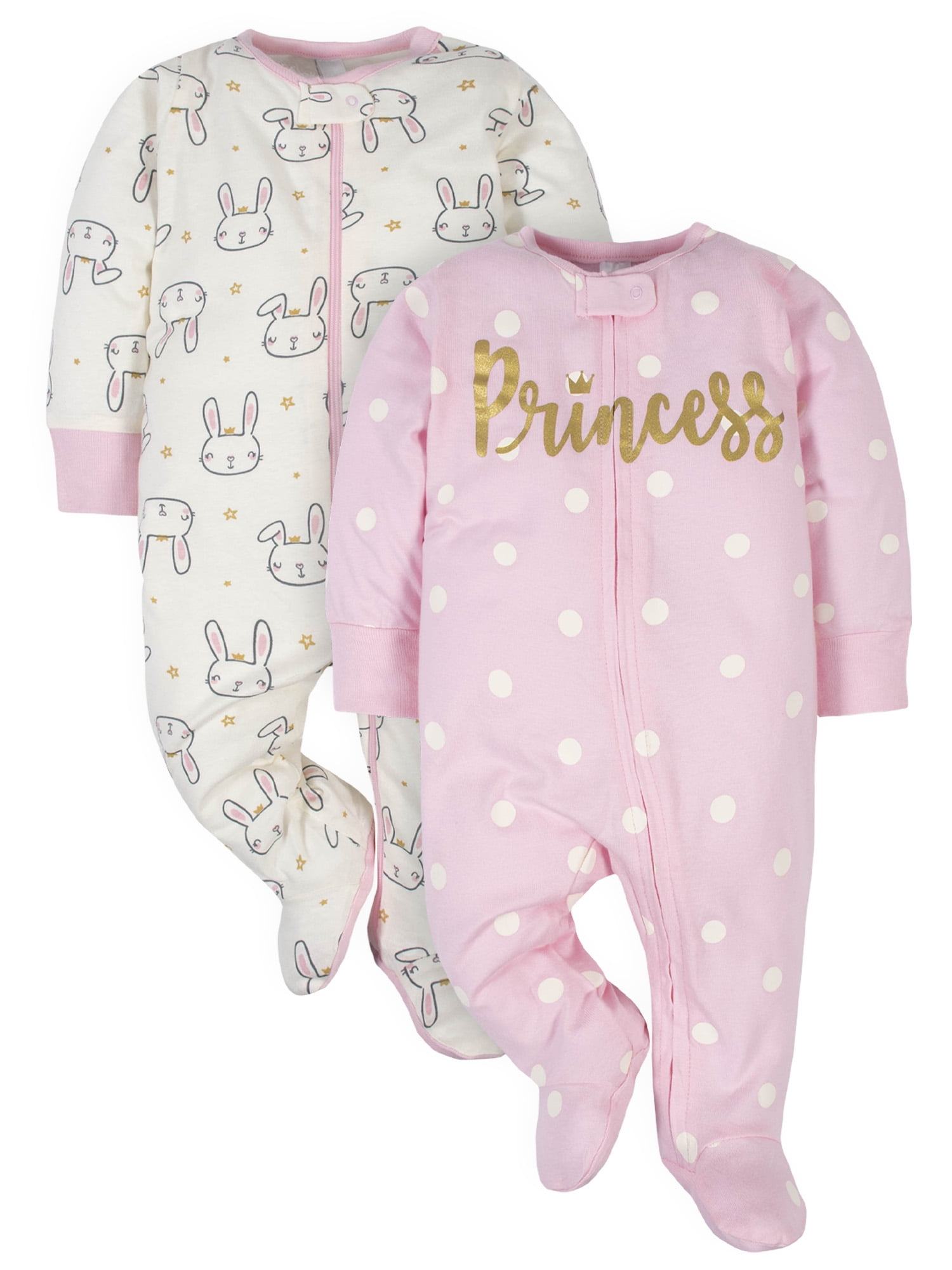 Gerber Baby Girl's 3 Pack Sleep N Plays Size 6-9 Months NEW Princess Bunny CUTE 