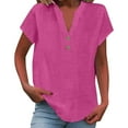 thumbnail image 6 of LIZUOJUN Summer Tops for Women 2026 Cotton Linen Casual V-Neck Button Short Sleeve T-Shirt Loose Fit Summer Blouse Tops Hot Pink S, 6 of 8
