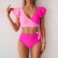 thumbnail image 2 of Busydd Swimsuit for Women Trendy 2 Piece Bikini Set Color Block High Waisted Bathing Suit Deep V Neck Ruffle Swim Suits with Briefs, 2 of 9