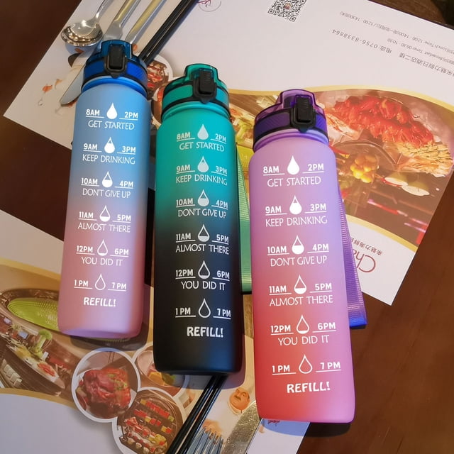 Taza espacial cubierta de bomba botella de agua portátil para escalar al aire libre taza de color degradado de 1000 ml, azul y amarillo LingWen 8390612731563