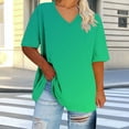 thumbnail image 2 of Qiopertar Plus Size V-Neck T-Shirts for Women Oversized Casual Short Sleeve Summer Ombre Shirts Loose Fit Comfy Basic Tops, Green M, 2 of 6